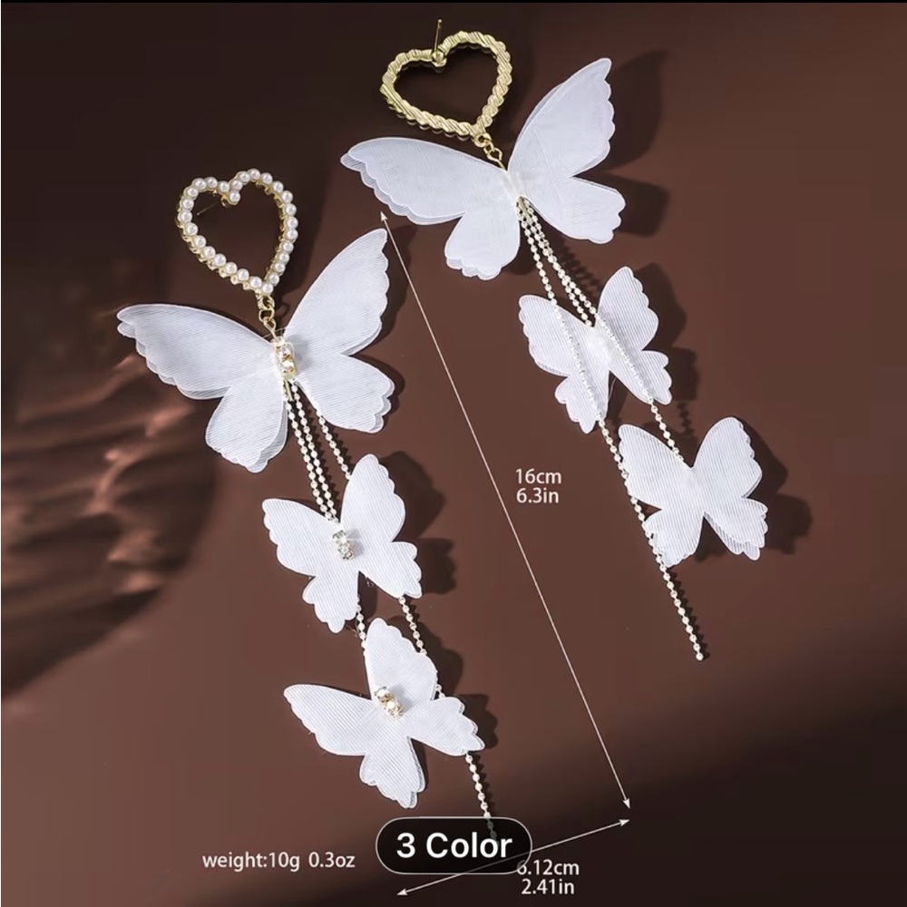 ROMANTIC TEMPERAMENT LOVE PEARLS BUTTERFLY EARRINGS - Picture 3 of 5